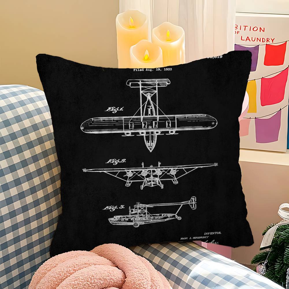 Aircraft Patent Personalized Pillow Cover Kids Bedroom Wild Party Decor Pillowcase Kid Birthday Shower Gift
