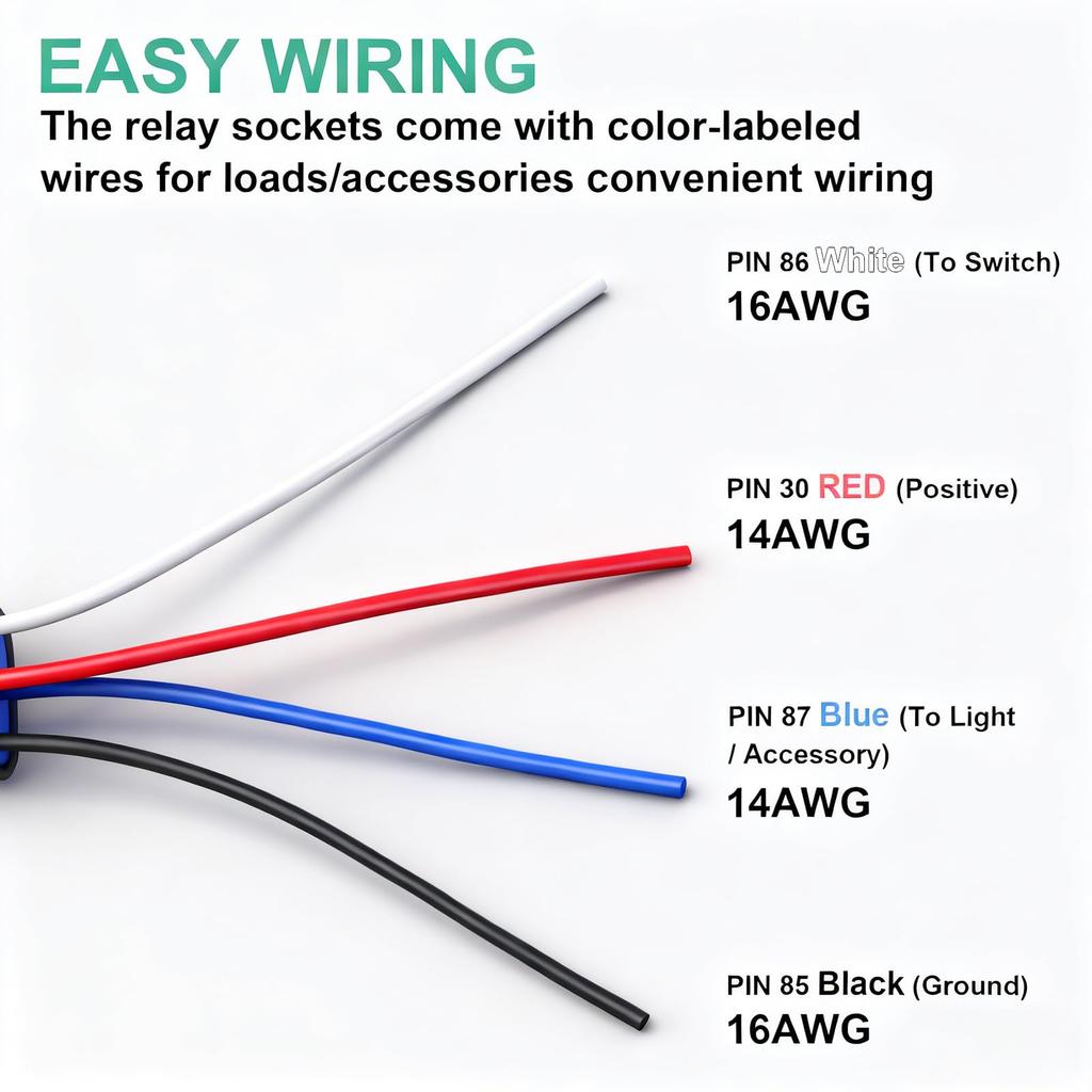 Weasch Waterproof Relay Kit 10 Pack 40A 4 Pin SPST Heavy Duty 14AWG
