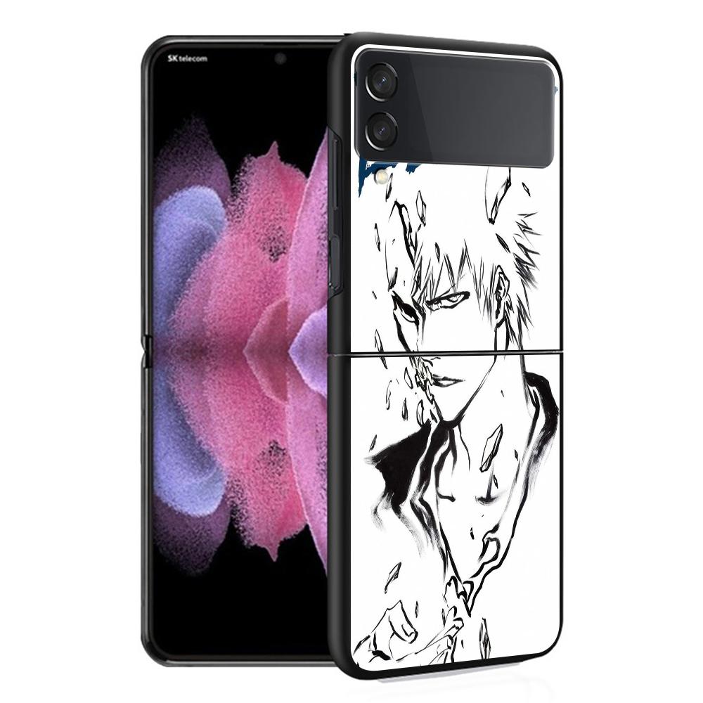 Luxury Case For Samsung Galaxy Z Flip 4 3 5G Black PC Hard Phone Cases Fashion Back Cover ZFlip Funda Kurosaki Ichigo Bleach Sac