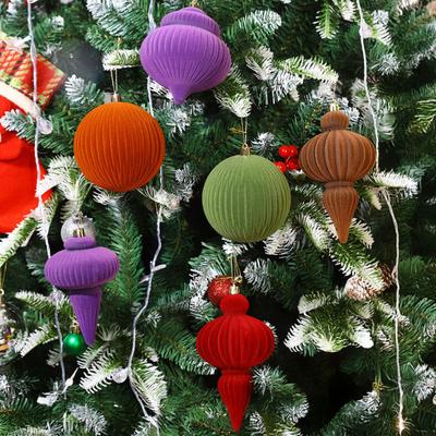4Pcs Velvet Christmas Ball Ornaments Plastic Flocked Decor with Metal Hangers Holiday Home Decorations for Tree Mantel
