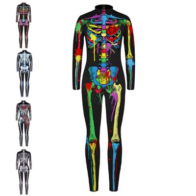Painted Gold Skull Skeleton 3D Print Cosplay Costume Sexy Jumpsuit Halloween Bodysuit Adult Carnival Party Monos Mujer