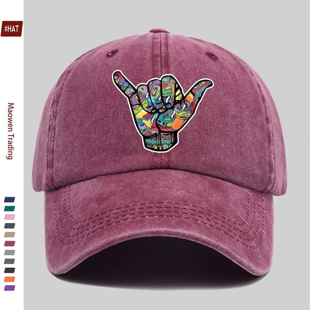 Pc Hawaiian Six Hand Gesture Pattern Print Baseball Cap Casual Decorative Design Sun Hat Comfortable and Lightweight Multi