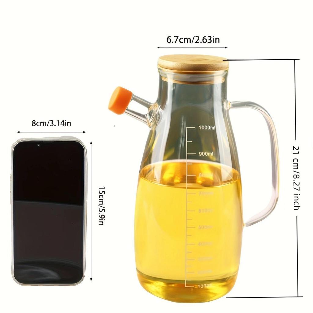 1pc Glass Olive Oil Bottle, Leak-Proof Kitchen Outdoor BBQ Picnic Condiment Container, Essential Kitchen Utensil