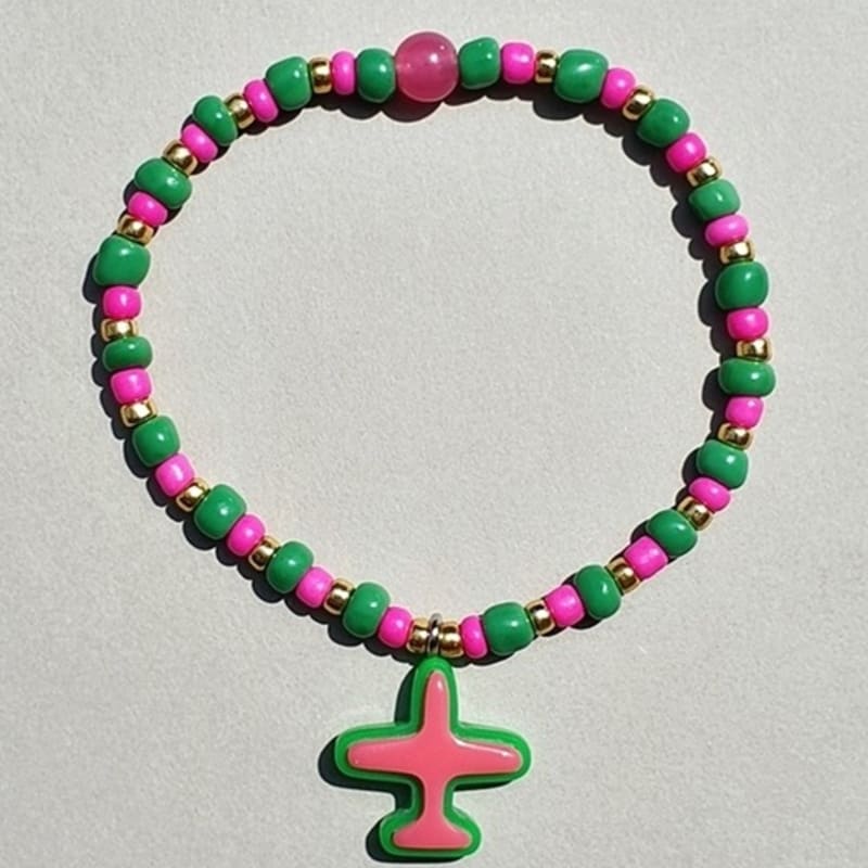 

BONBEAU Casual airplane beads Bracelet Pink Green airplane bead bracelet free