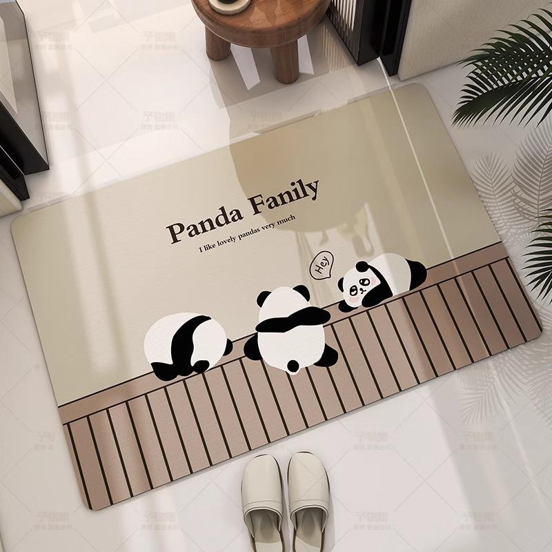 Panda Cartoon Kieselgur Saugmatte Badezimmerbodenmatte Toilettentürmatte Rutschfeste Fußmatte Eingangstürmatte