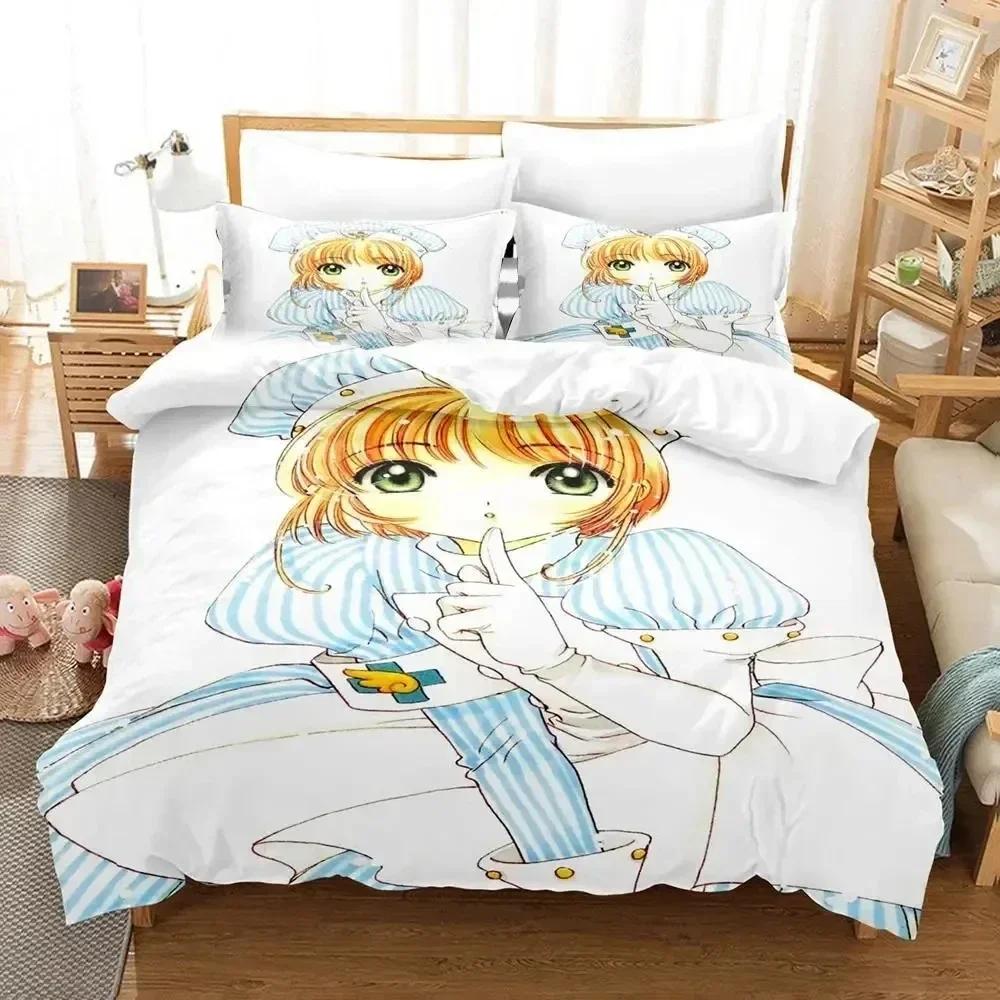 3D Print Anime Cardcaptor Sakura Bedding Set Printed Bed Set With Pillowcase Duvet Cover Soft Queen King Size Bedclothes Home