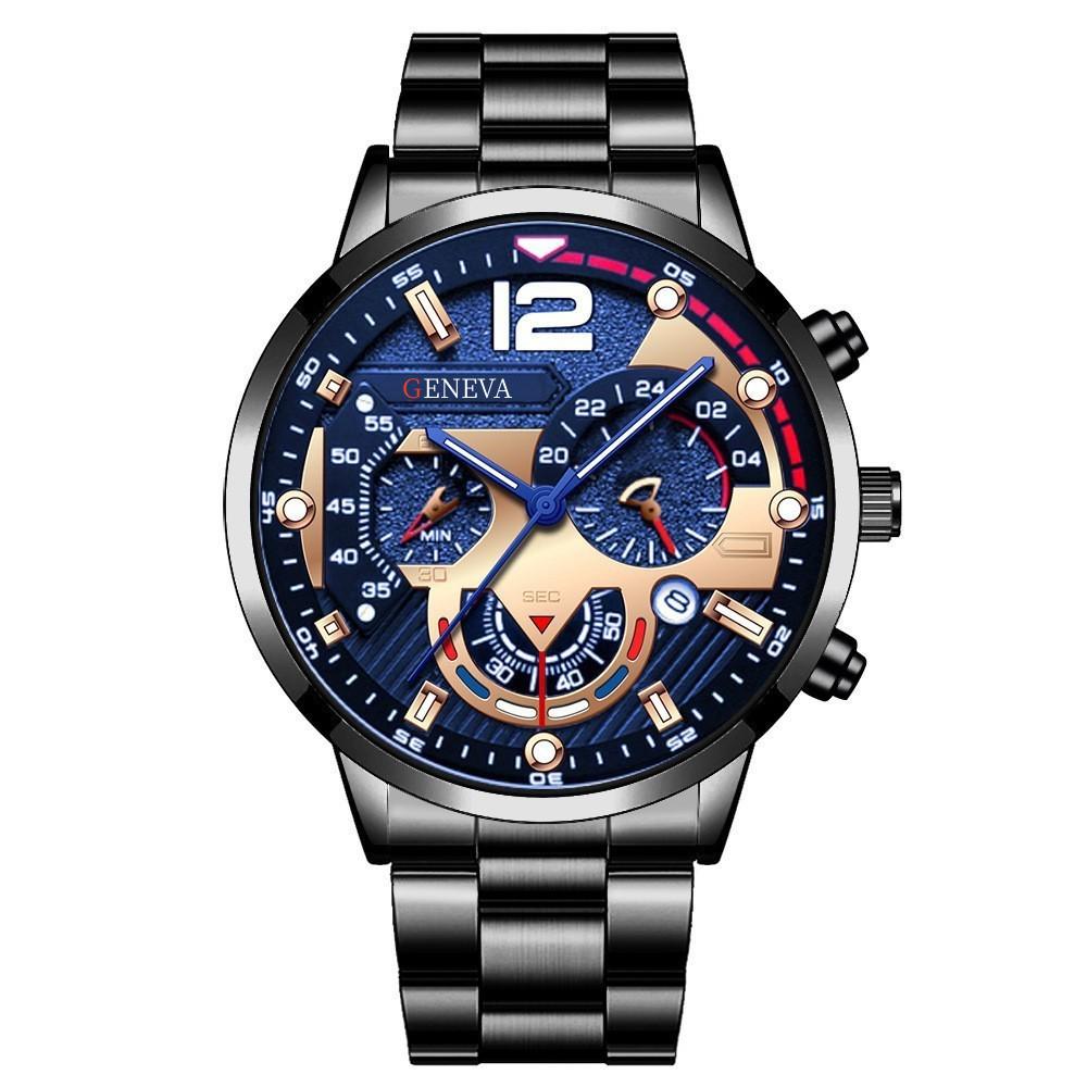 Men's Stainless Steel Business Wristwatch with Calendar and Quartz Movement