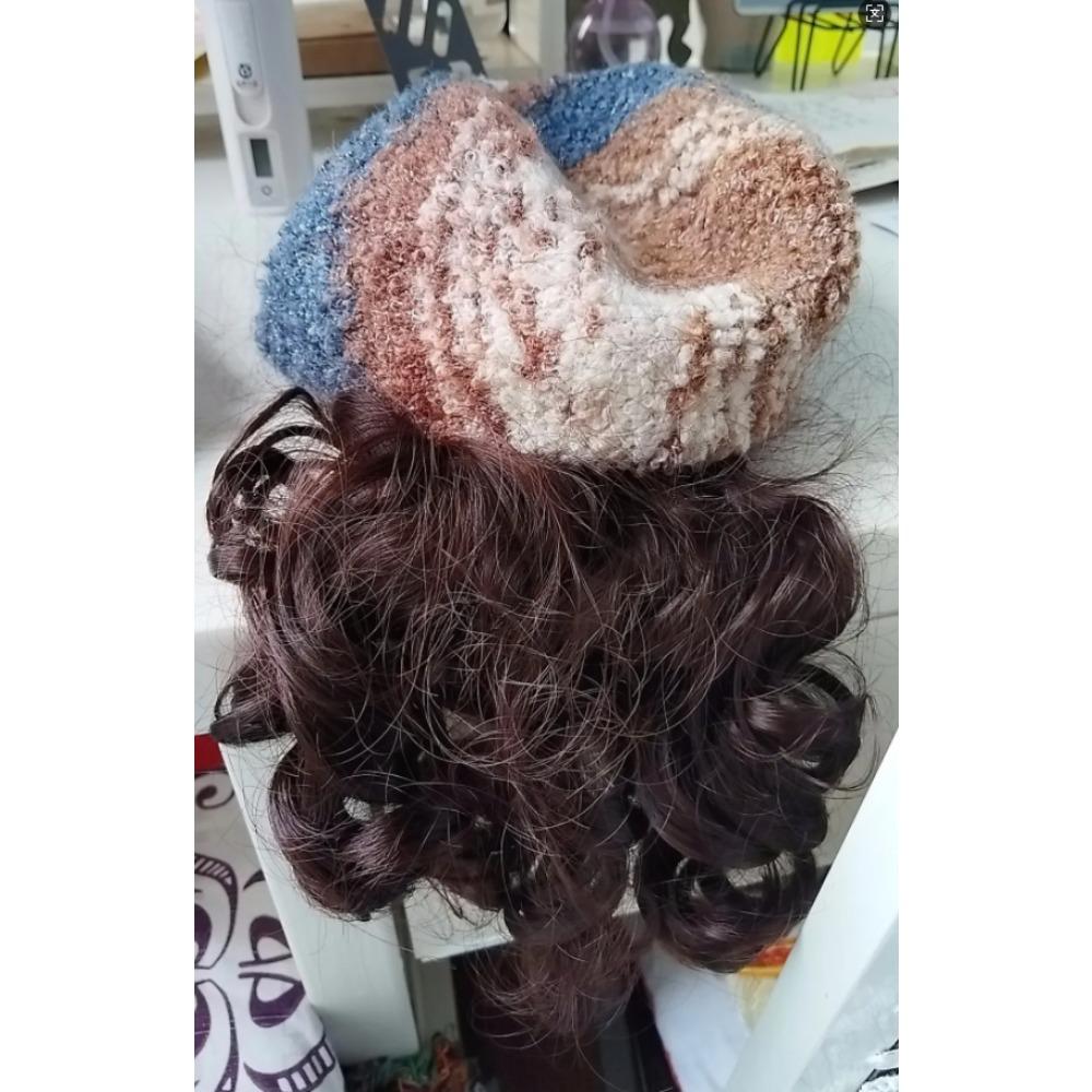 Women's Hat Fall and Winternew Arrival Oil Painting Style Beret Wig Hat Lazy Elegant Pear Flower Curly Full Head Wig Hat