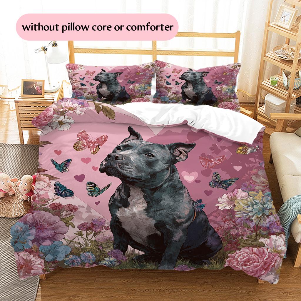 Pink Pitbull Pattern Bedding Home Decoration Birthday Gift (1 * duvet cover + 2 * pillowcase, without core)