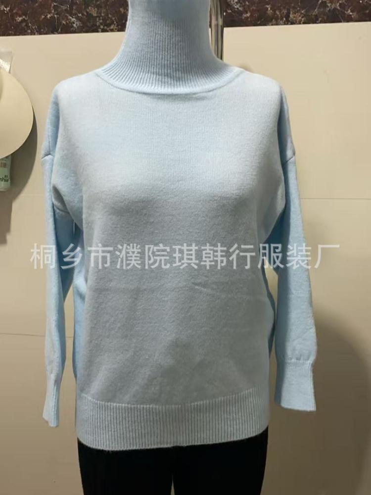 Damski sweter z dzianiny prążkowanej z wysokim dekoltem, z długim rękawem, przytulny, gruby pulower