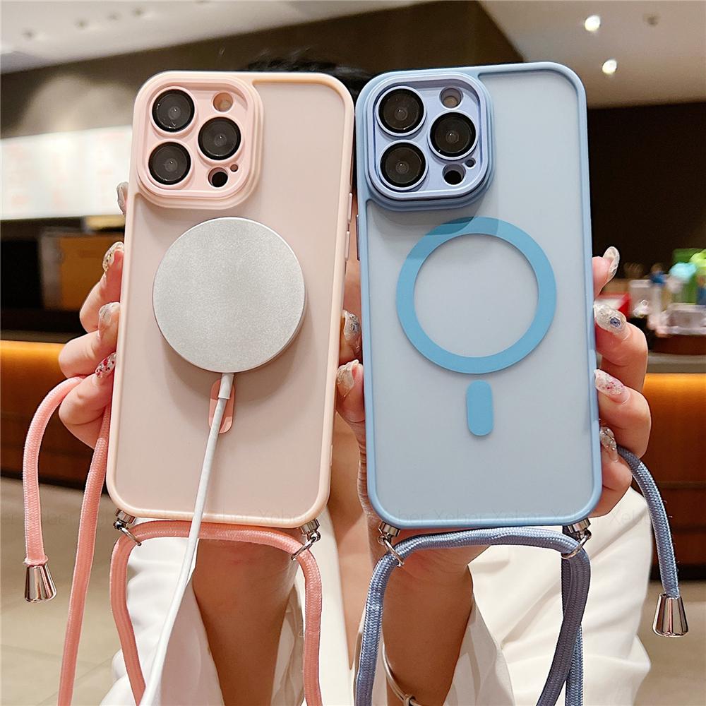 Crossbody Lanyard Cord Rope Necklace For Magsafe Magnetic Case For iPhone 17 16 15 11 12 13 14 Pro Max Matte Clear Charge Cover