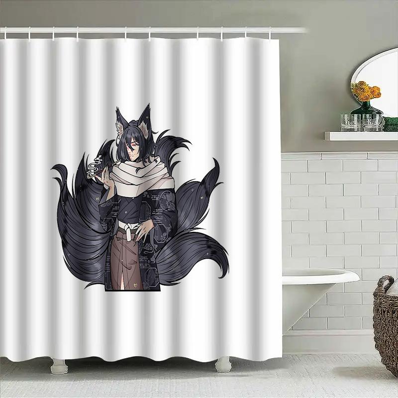 Fox Spirit Anime Shower Curtain Kitsune Japanese Yokai Mythic Fantasy Decor Bathroom Set