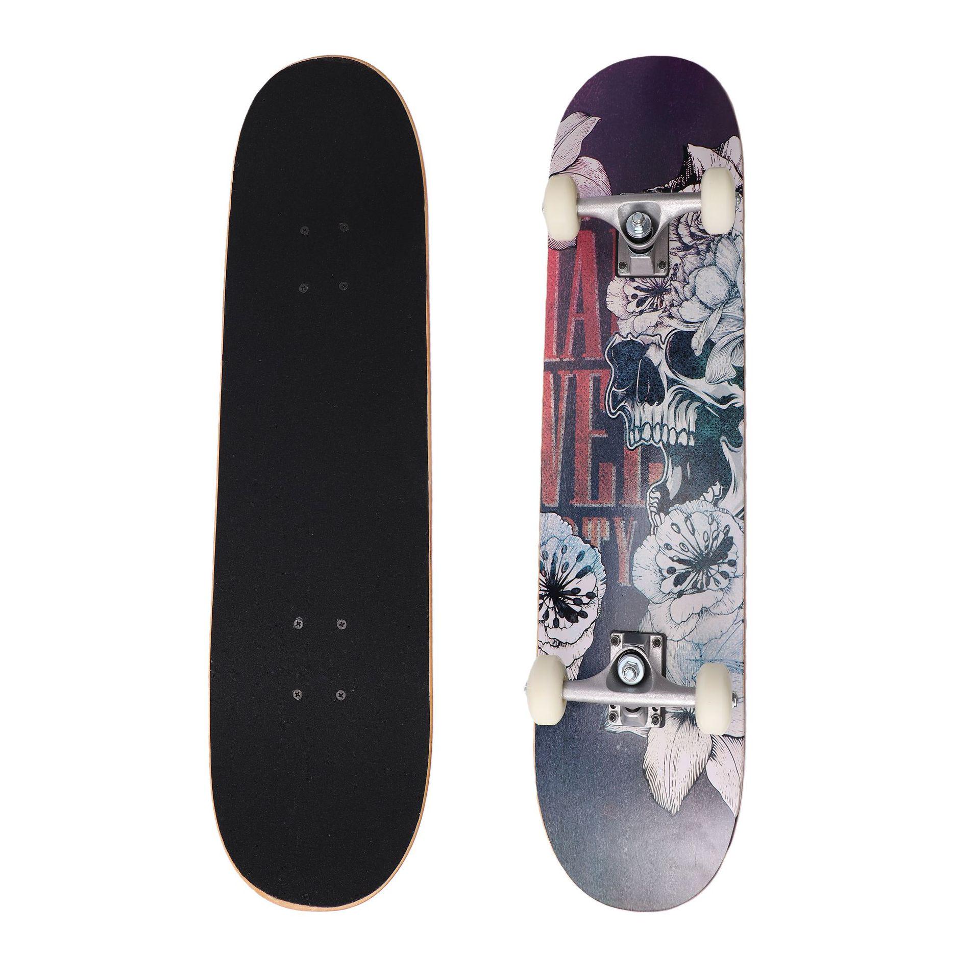 Скейтборд Дабл Рокер Череп Цветущей Сливы: Профессиональный четырехколесный скейтборд для начинающих и взрослых