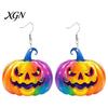 Comfortable Sensitive Skin Accessories 1 Pair Halloween Earrings for Women, Colorful Pumpkin Dangle Retro Style Festival Ornaments Drop Earrings,