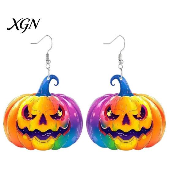 Comfortable Sensitive Skin Accessories 1 Pair Halloween Earrings for Women, Colorful Pumpkin Dangle Retro Style Festival Ornaments Drop Earrings,