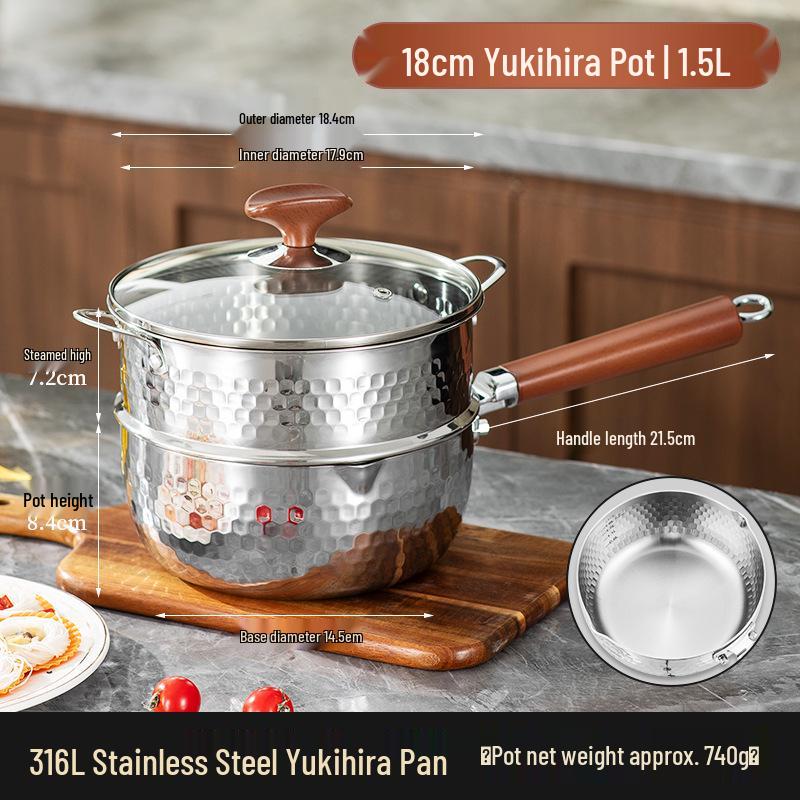 316L Stainless Steel Non-stick Yukihira Pan - Thickened Milk and Baby Food Pot for Induction Cookers, Steaming, Boiling, and Soup