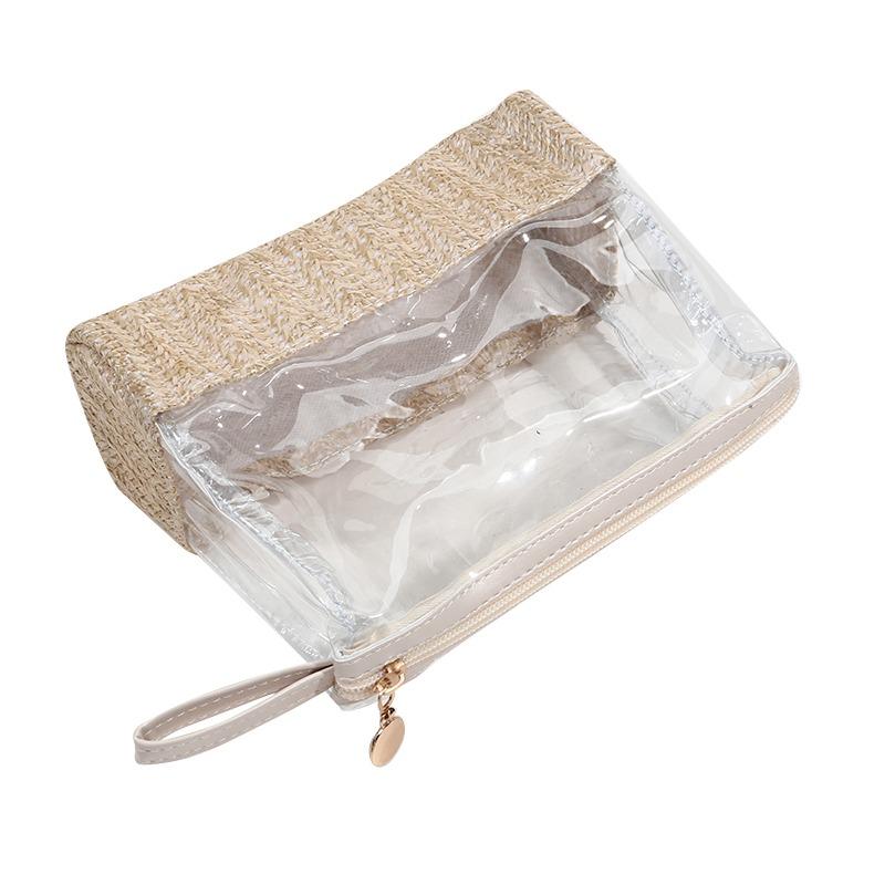 New Straw Woveing PVC Clear Makeup Case Toiletry Bag Travel Makeup Bag Portable Cosmetic Organizer Transparent Storage Bags