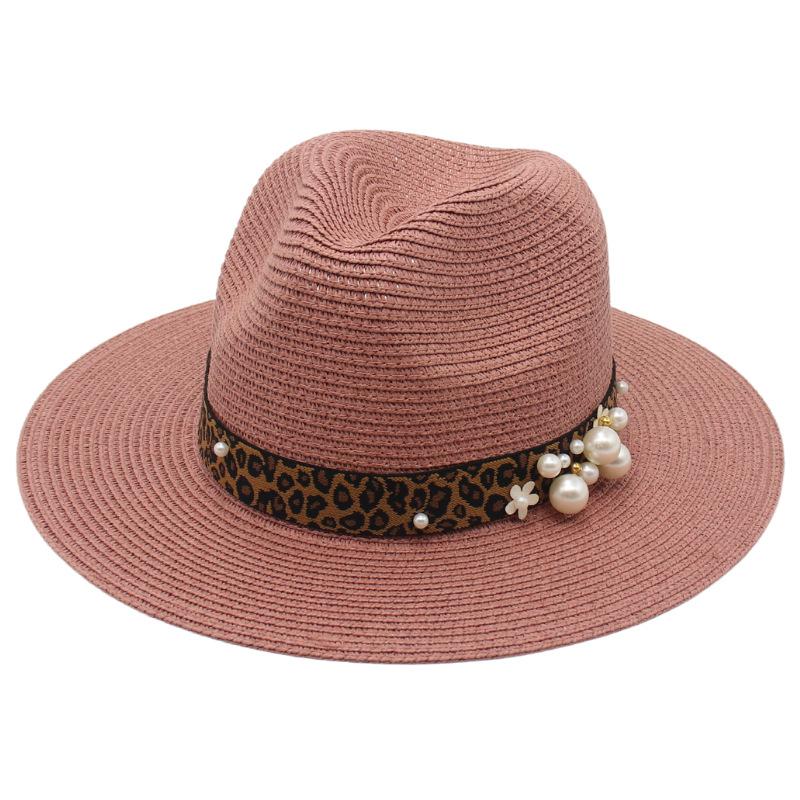 Spring And Summer 2022 New Panama Straw Hat Leopard Print Pearl Top Hat Men And Women Elegant Foldable Jazz Hat