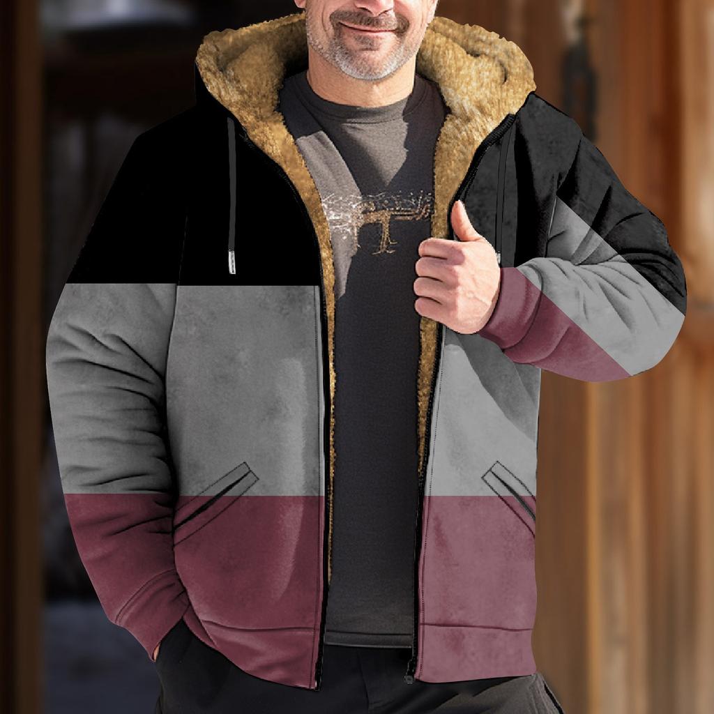 Męska kurtka z blokami kolorów Męska wiosenno-jesienna, casualowa kurtka z kapturem i zamkiem błyskawicznym