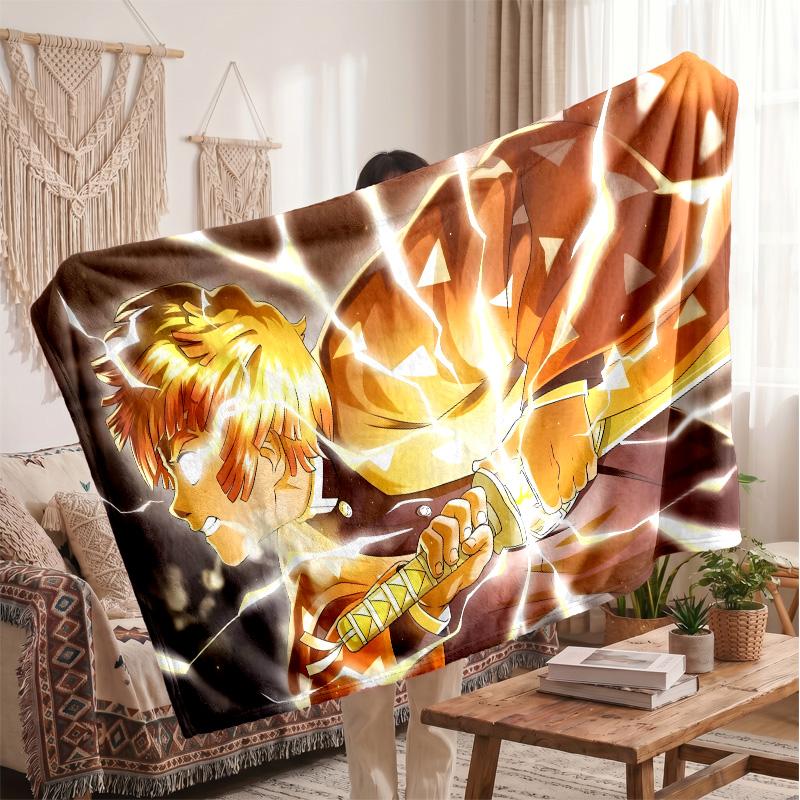 Agatsuma Zenitsu Printed Flannel Blanket, Skin Friendly Warm Throw for Indoor Couch Bed Daily Use