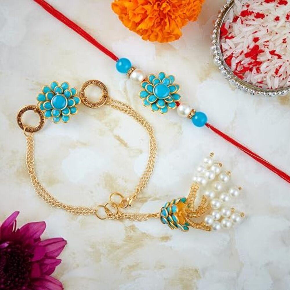 Rakhi For Brother and Bhabhi Traditional Flower Lumba Designer Fancy Bracelet On Rakshabandhan Traditional RKLM28