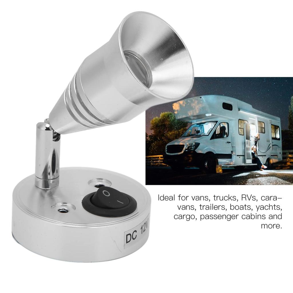 RV LED Reading DC12V3W Adjustable Directional Swivel LED Spotlight Dimmable Multifunctional RV Interior Light Bedside Light with Switch for RV Boat