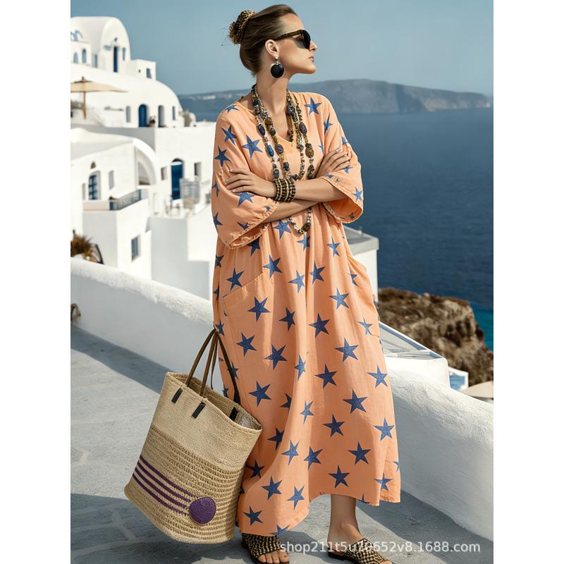 European and American bohemian women's dress seaside vacation elegant fashion print