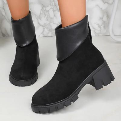 Women's Shoes 2024 Fashion Zipper Women's Boots Autumn Round Toe Suede Solid Short Barrel Chunky Heels Plus Size Naked Boots