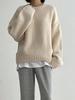 Autumn Winter Lazy Style Versatile Crewneck Thick Solid Knit Sweater Women's European Style Pullover Long Sleeve Sweater Top