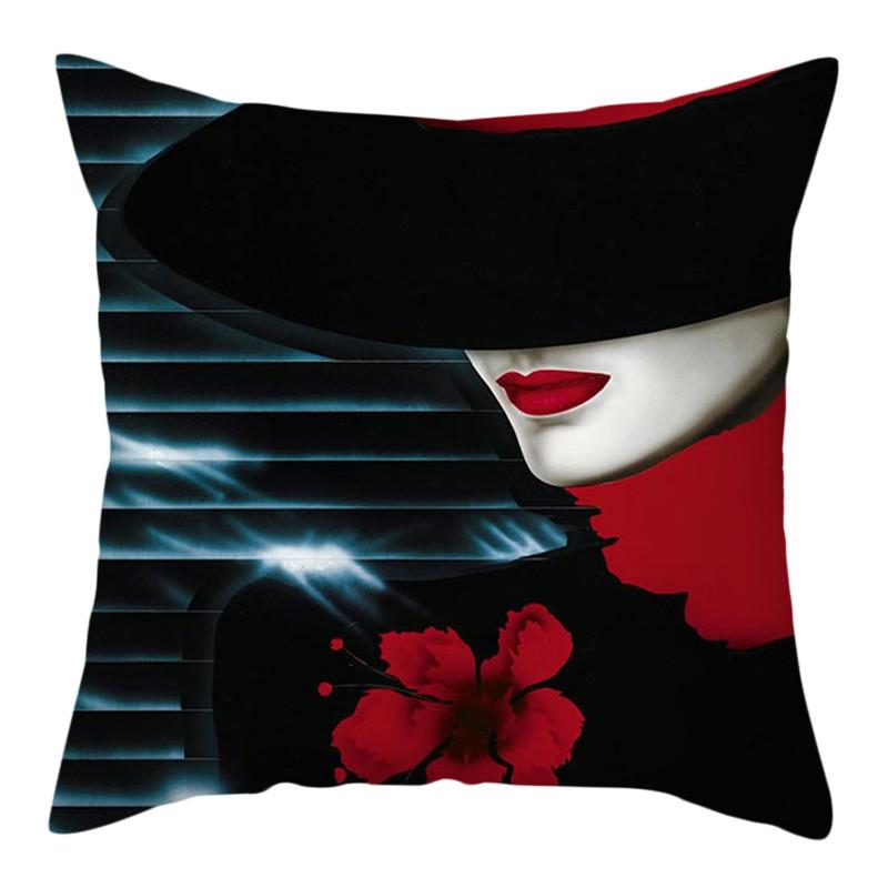 

Наволочка для домашнего декора Гостиная Элегантная женская наволочка для дивана с узором Красный Черный Чехол для подушки Домашний декор 45x45cm