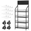 Snack Display Organizer 4/5 Tier Retail Rack Black Metal Candy Storage Shelf Cart with Wheels Wire & 15 Hooks Heavy-Duty Potato Chip Stand