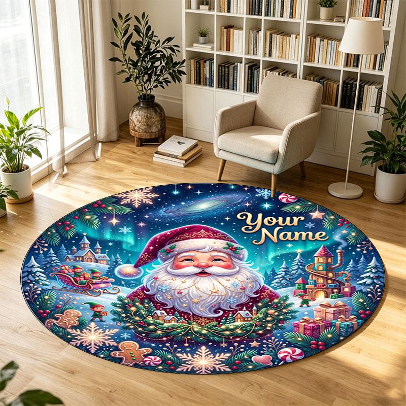 Navidad (72) Alfombra Circular de Terciopelo de Cristal Personalizada con Nombre y Texto Redonda Suave para Decoración de Sala de Estar y Dormitorio