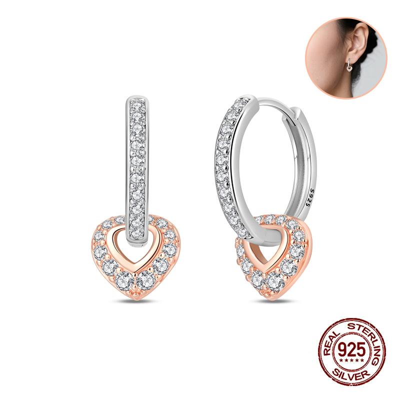 

New 925 Silver Hoop Earrings Rose Gold Color Zircon Studs Earring For Women Luxury Wedding Engagement Gift
