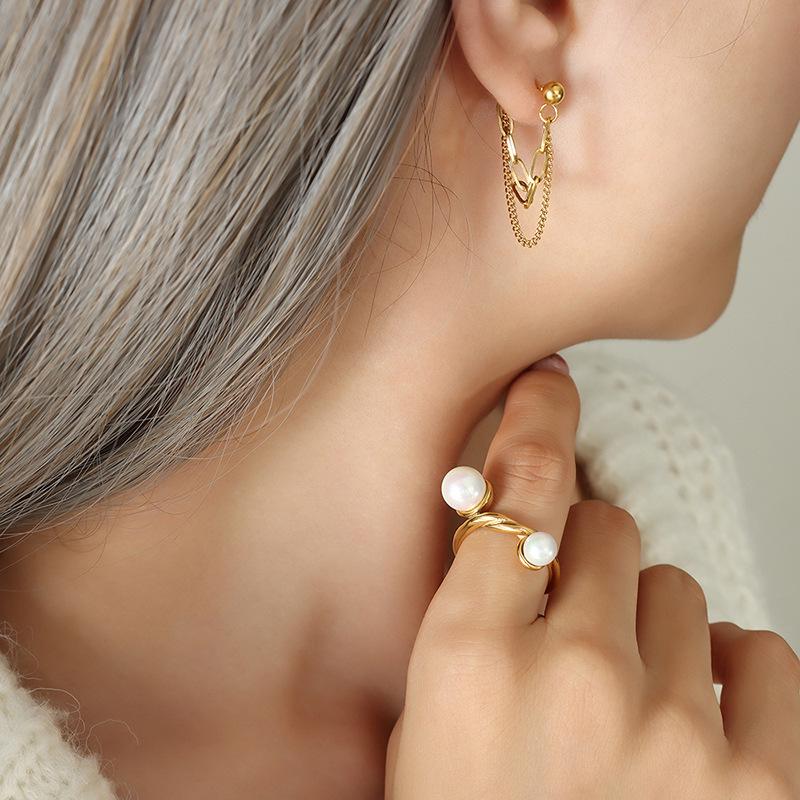 Trendy Double Layer Chain Pendant Earrings – Unique Titanium Steel Design, Perfect Gift for Girls