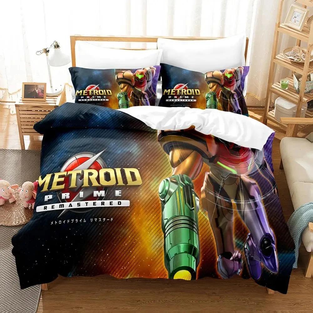 Metroid Prime Corruption Bedding Set Boys Girls Twin Queen Size Duvet Cover Pillowcase Bed Kids Adult Fashion Home Textileextile