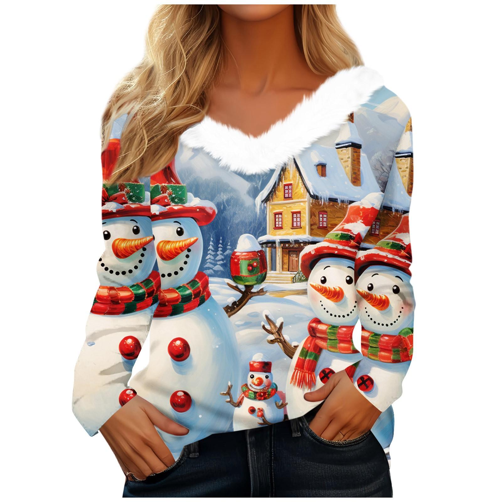 

Рубашки с длинным рукавом для женщин, рождественские принты, графические футболки, блузки, повседневные, больших размеров, базовые топы на пуговицах, пуловеры XL