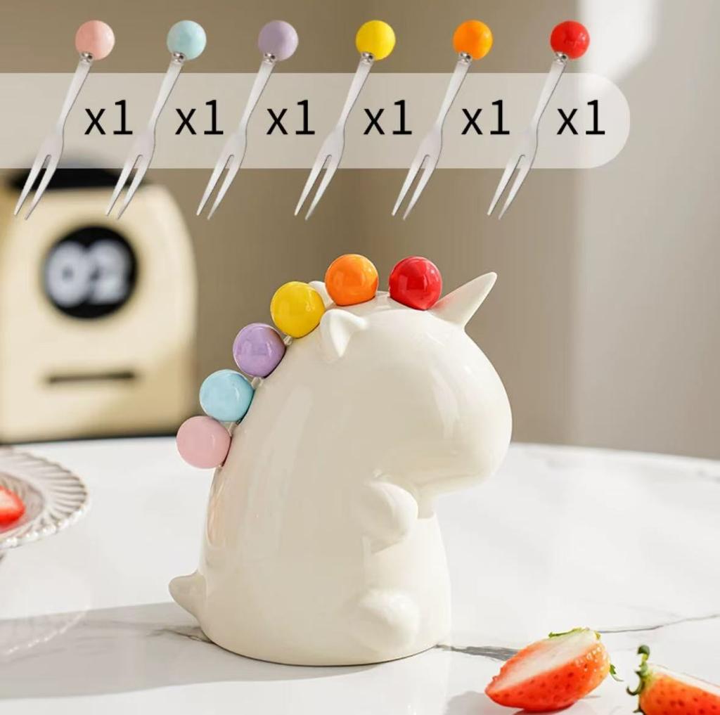 Creative Kawaii Unicorn Stainless Steel Fruit Fork Cute Storage Set Fruit Fork Kitchen Storage Coffee Tea Dessert Fork Gift Set
