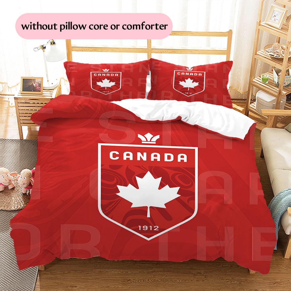 Canada national football Pattern Bedding Home Decoration Birthday Gift (1 * duvet cover + 2 * pillowcase, without core),fan merchandise. 135x200cm