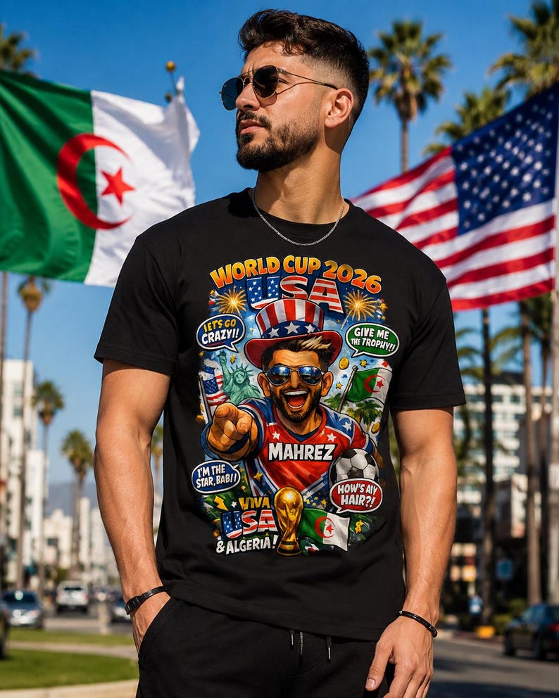 Algeria World Cup 2026 / Soccer Cartoon Character Tee | Football Tournament Graphic T-Shirt M