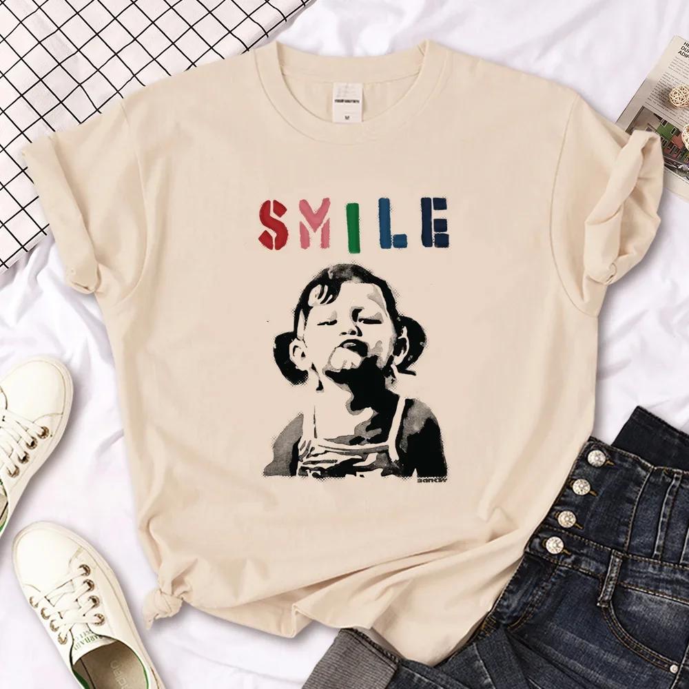 

Khaki Banksy T-shirt Women s Top Japanese Women s Street Clothing Pattern Clothing S