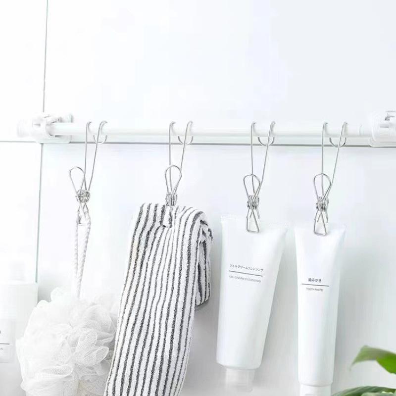 5Pcs Stainless Steel Clothespins With Hooks Metal Spring Clips With Hooks Universal Hanging Clips For Offices Kitchens Bathroom