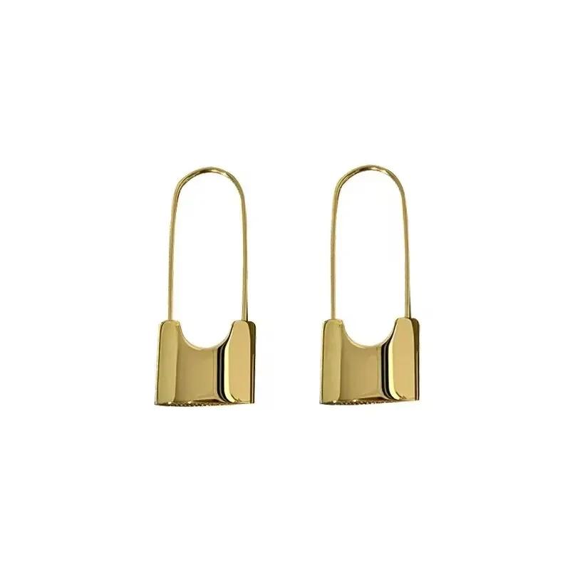 

Real 925 Silver 18K Gold Trendy Lock Stud Earrings for Women Korean Version Fine Jewelry Minimalist Accessories Gift