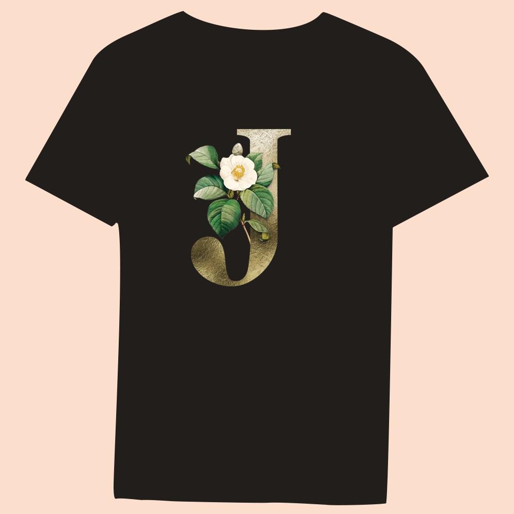 Gold Flower Letter 3D Printing Series Women's Black T-shirt Casual Large Top