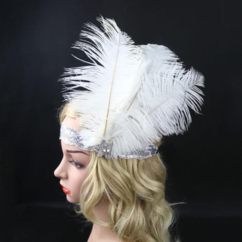Sequin Feather Flapper Headband 1920s Great  Headdress Headpiece Vintage