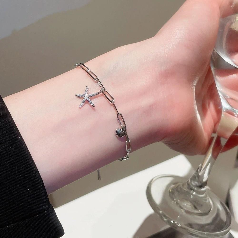 Copper Zircon Metal Shell Starfish Bracelet Sea Series Beach Hand Chain Girls