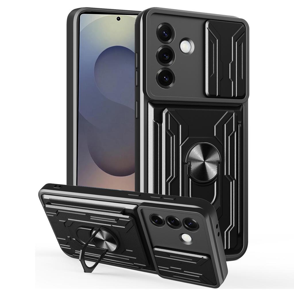 For Samsung Galaxy S25+ Case PC+TPU Kickstand Phone Back Cover with Camera Slider