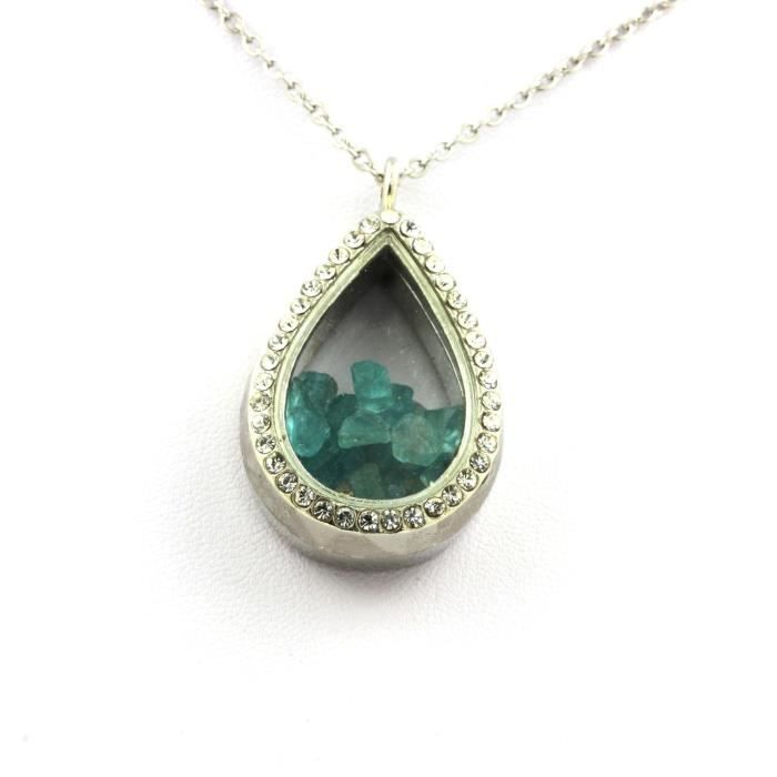 Collier - ABIJOUX - Apatite Paraiba brut - Acier inoxydable - Mixte - Dimensions 24x40 mm