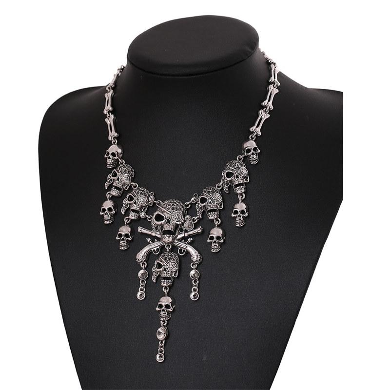 Vintage Design Halloween Necklace Skull Tassel Exaggerated Necklaces Fashion Sweater Chain