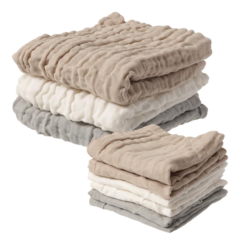 

Набор хлопковых марлевых полотенец для ванны Ange Smile Ibul, включая большие и маленькие для рук и рта, 100% (9 штук, носовые платки, полотенца, салфетки) -