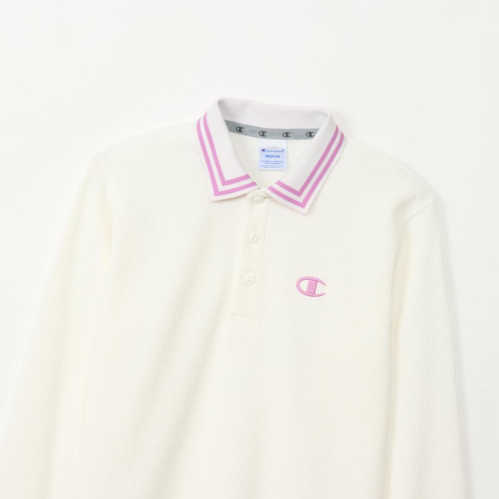 Champion Golf Long Sleeve Polo UV with Logo Women's Shirt, CW-AG407, Off-White, Protection, Quick-Drying, Warm, One-Point
